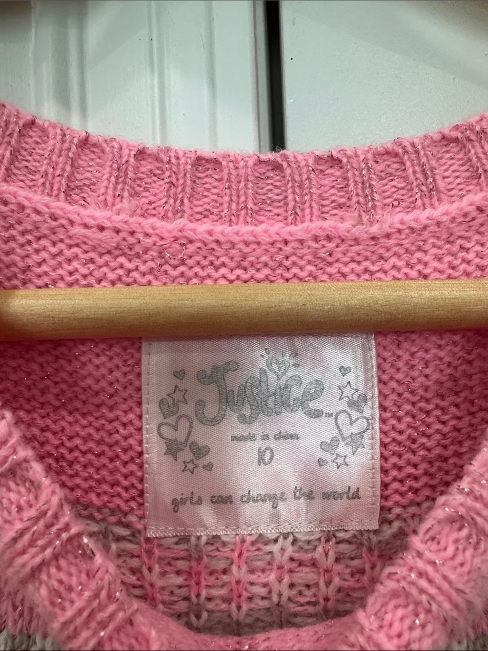 Justice Girls Sweater Dress Pink w/Rose Gold Sequins Short Sleeve, size 10